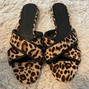 Brand New in Box J. Crew Cora Calf Hair Animal Print Criss Cross Sandals Sz 7.5